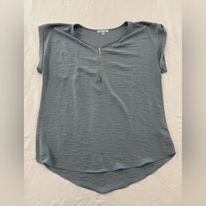 She + Sky Blue Women’s Blouse With 1/4 Zip Gold Zipper Size XL